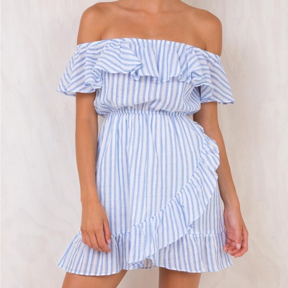 Princess Polly Dresses & Skirts - Striped off the shoulder Princess Polly dress
